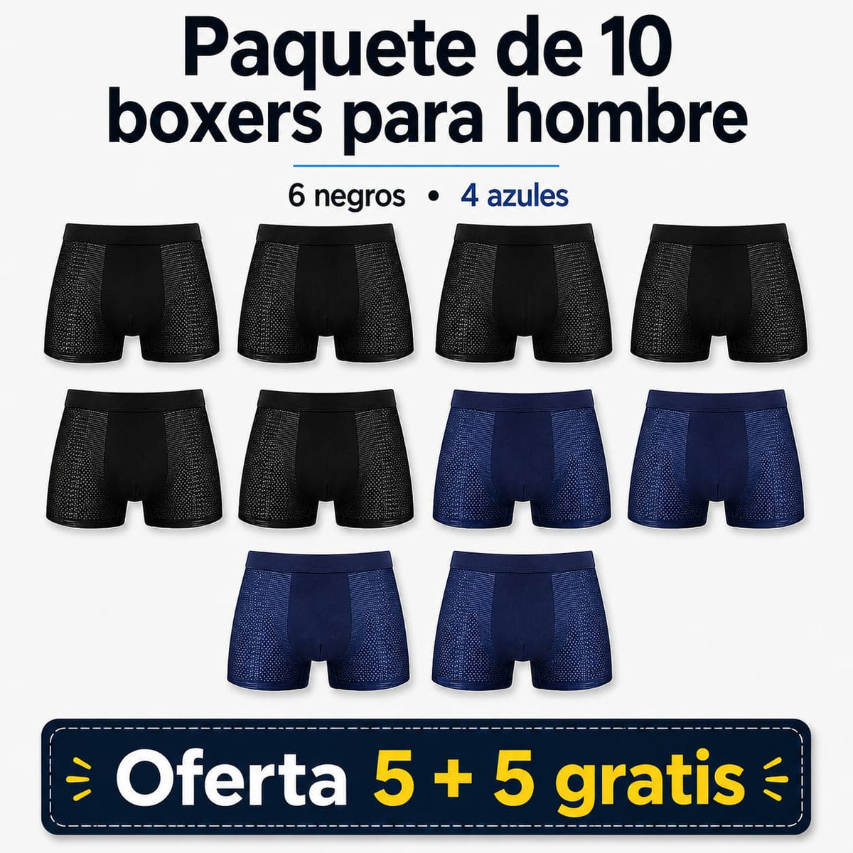 Kit 10 bóxers de fibra de bambú - Paga 5 y llévate 10